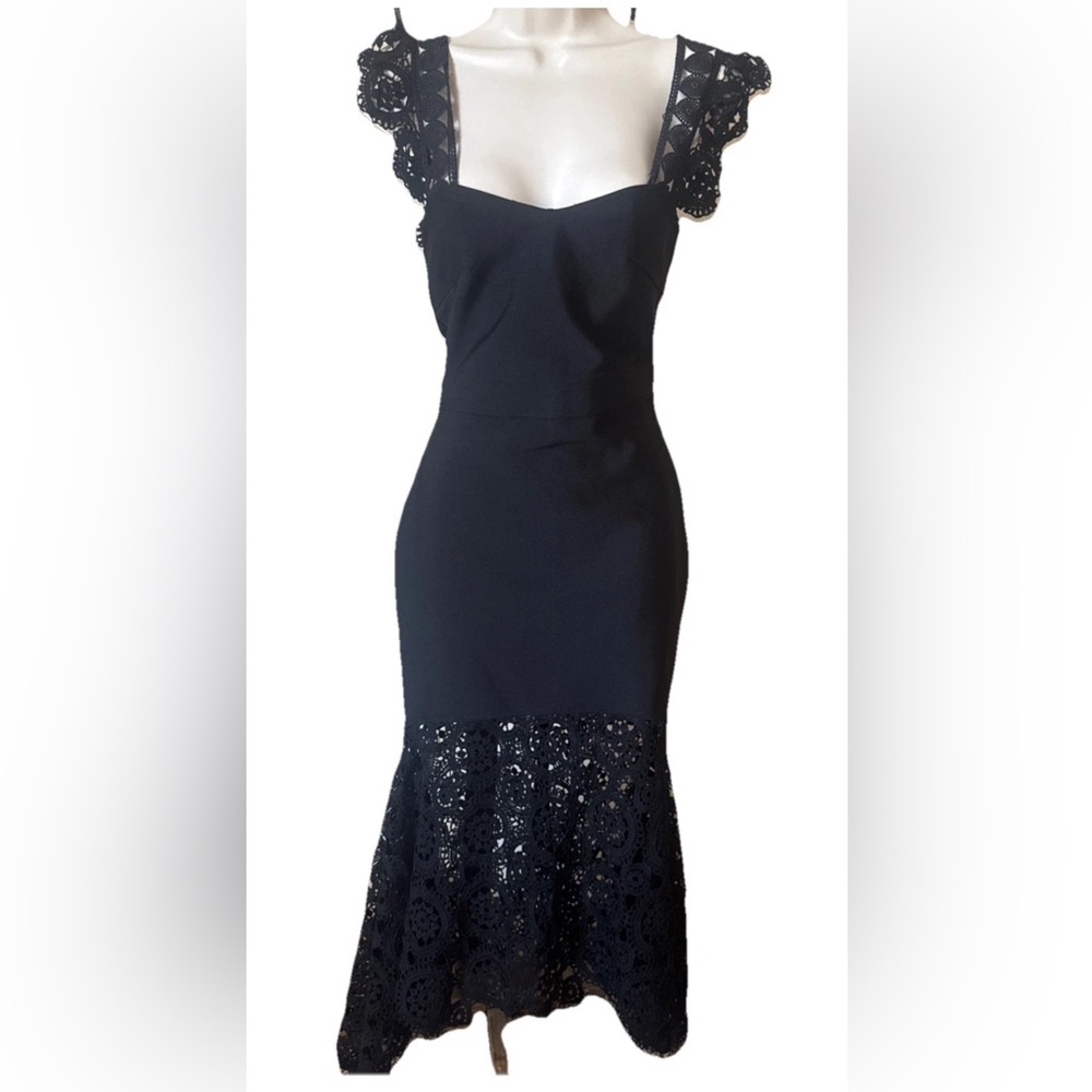 Elegant Scuba Black Lace Hem Dress Size Large
